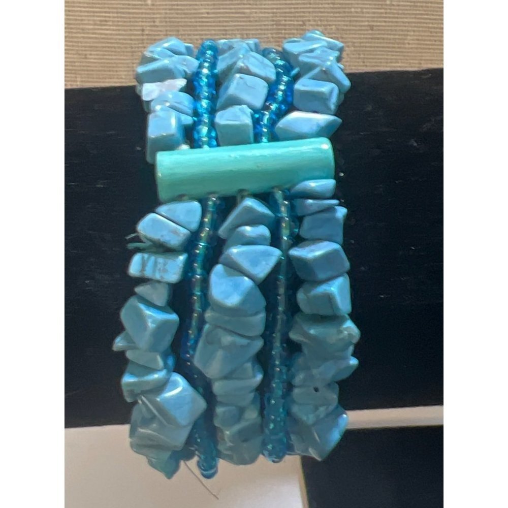 Blue Chip Stone And Crystal Stretch Bracelet -- 7.25"